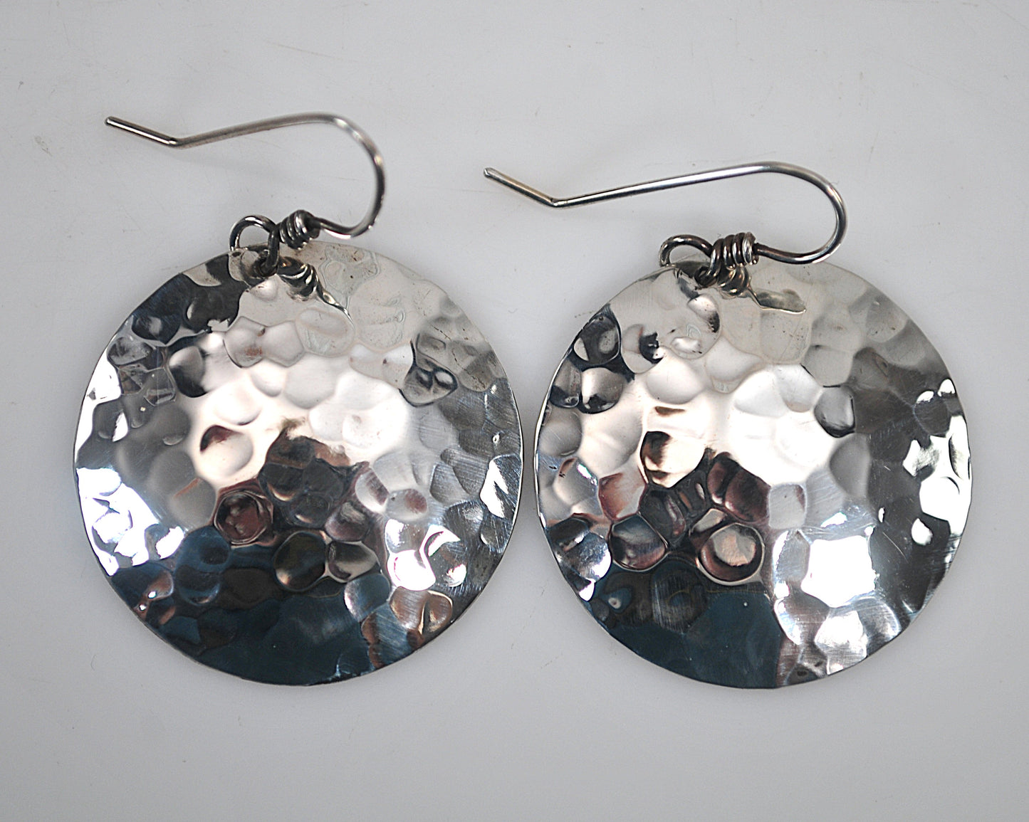 Round Sterling Silver Hammered Earrings