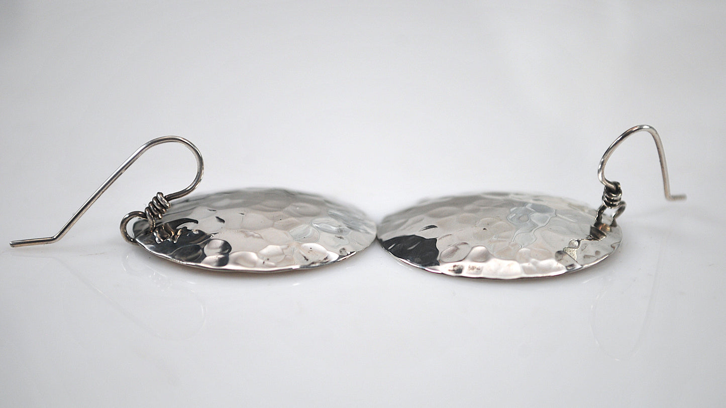 Round Sterling Silver Hammered Earrings