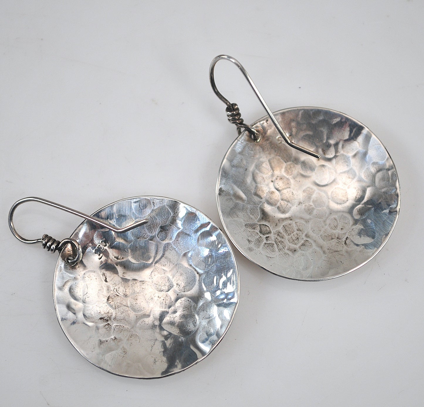 Round Sterling Silver Hammered Earrings