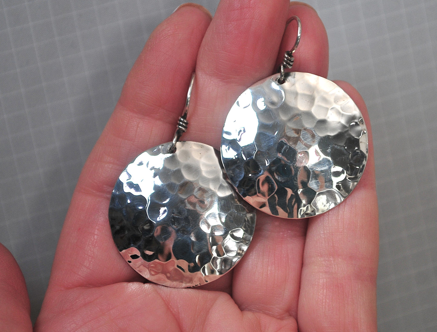 Round Sterling Silver Hammered Earrings