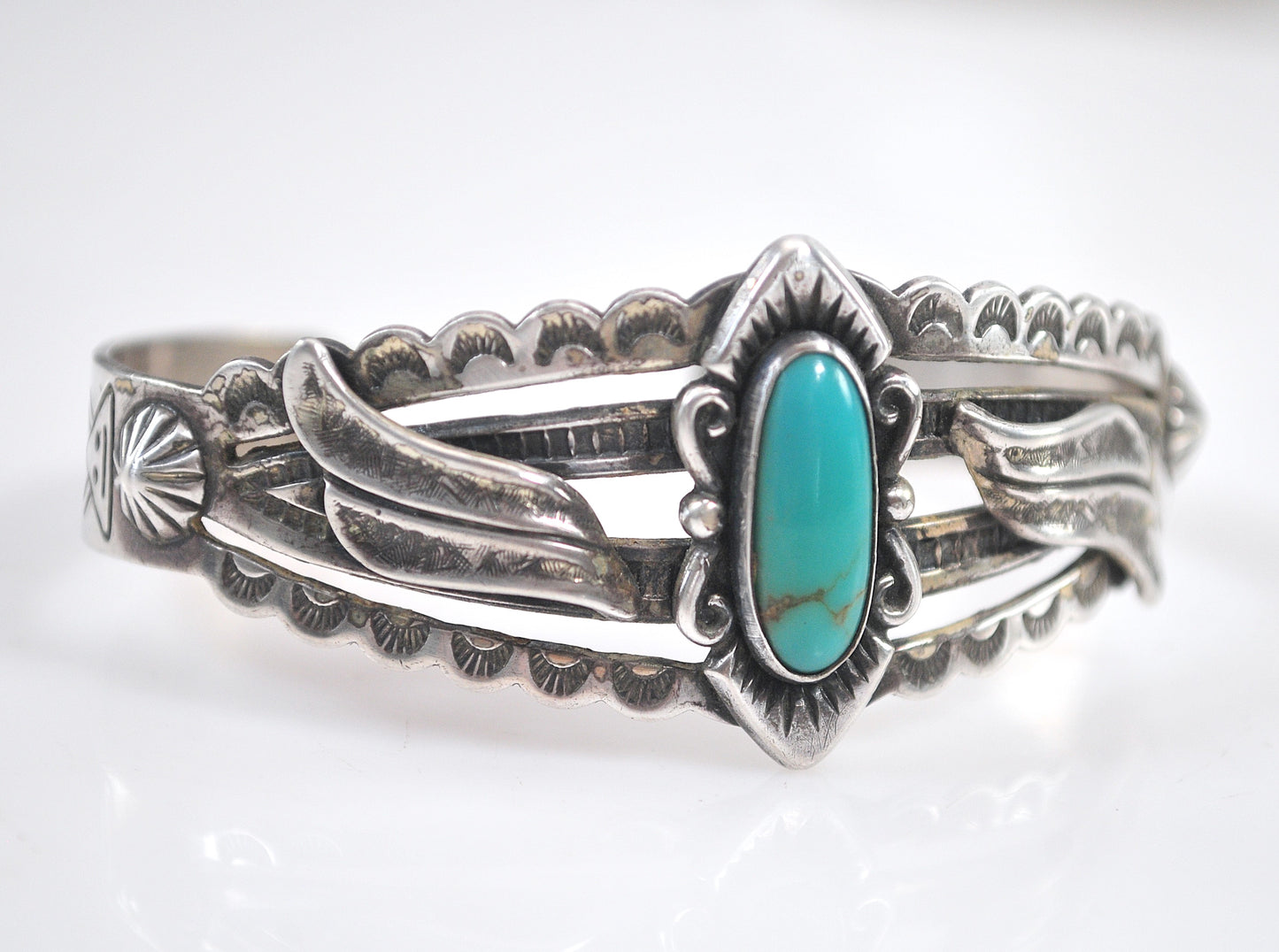 Bell Trading Post Sterling Silver Fred Harvey Era Turquoise Cuff Bracelet