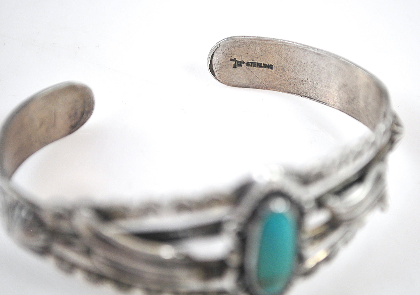 Bell Trading Post Sterling Silver Fred Harvey Era Turquoise Cuff Bracelet