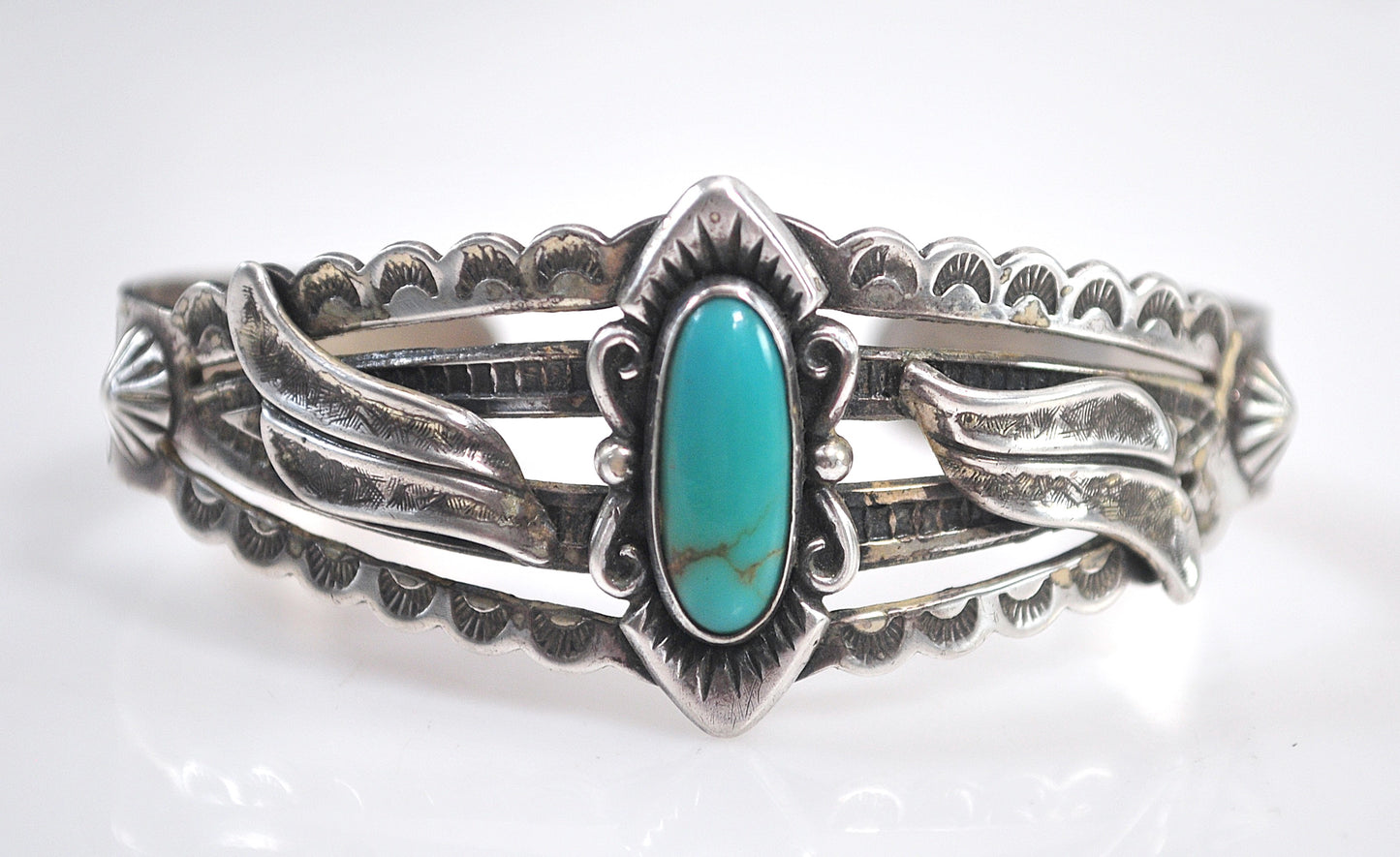 Bell Trading Post Sterling Silver Fred Harvey Era Turquoise Cuff Bracelet