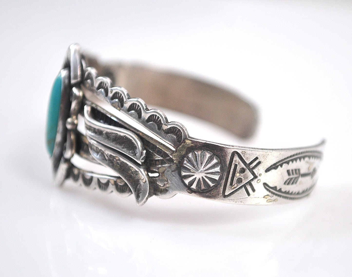 Bell Trading Post Sterling Silver Fred Harvey Era Turquoise Cuff Bracelet