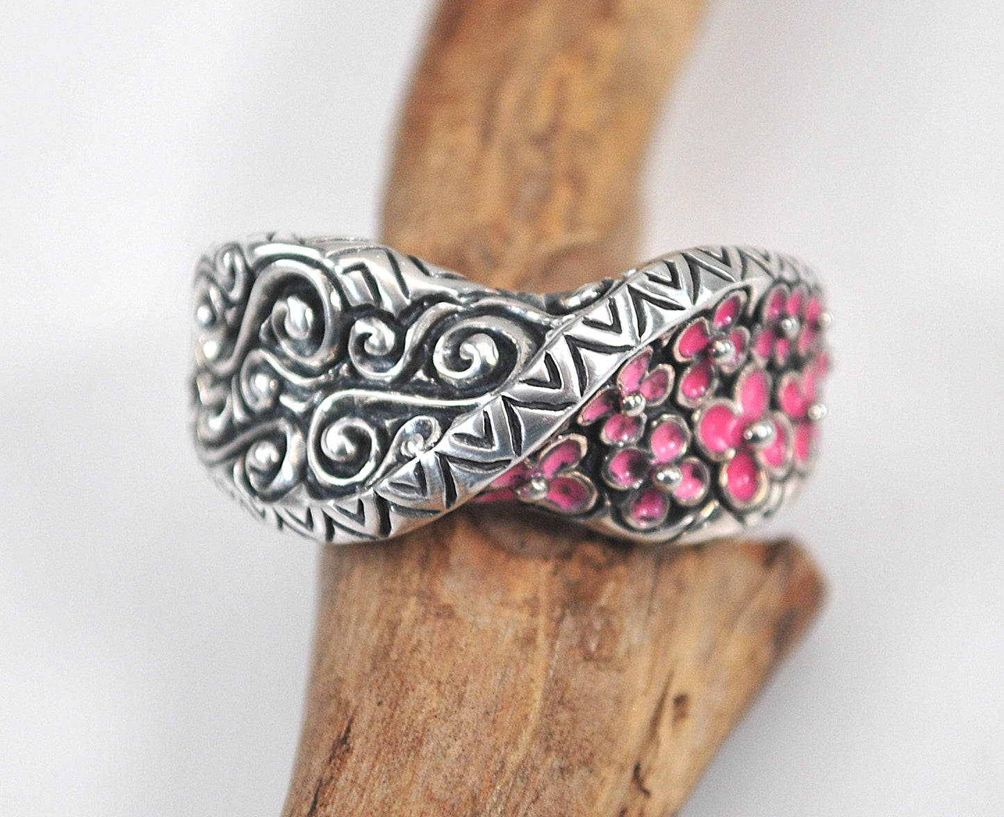 Barbara Bixby Sterling Silver Pink Enamel Ring