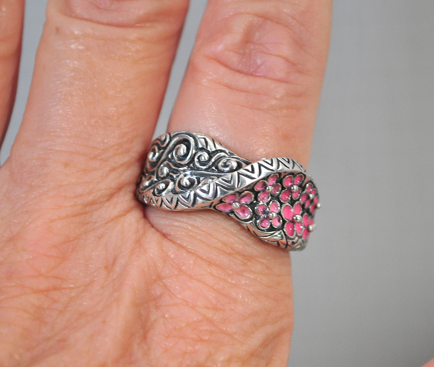 Barbara Bixby Sterling Silver Pink Enamel Ring