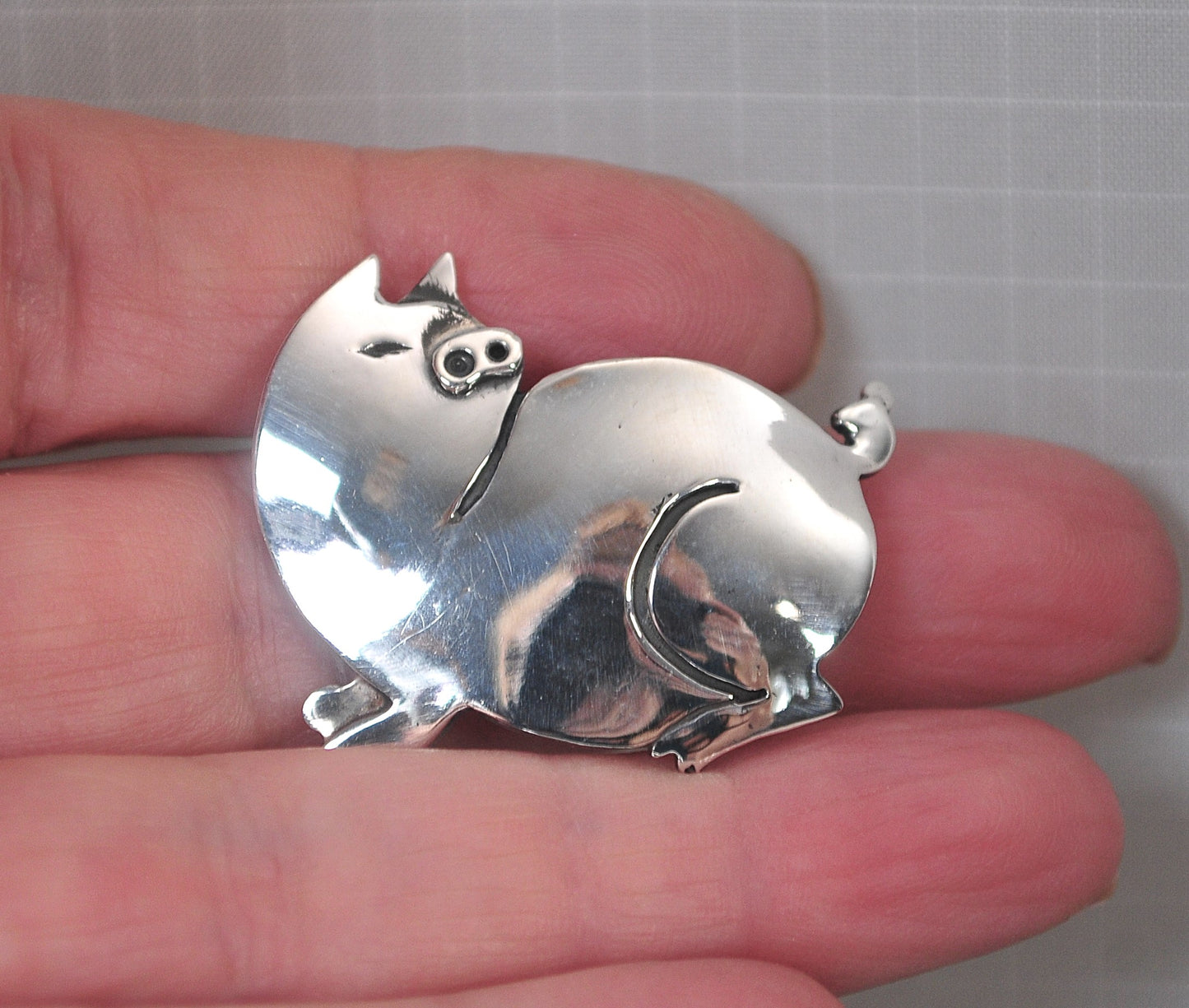 Great Falls Metal Works Sterling Silver Pig Brooch