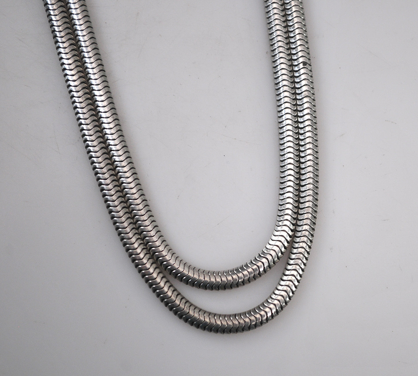 Vintage Forstner Sterling Silver 3mm Double Strand Snake Chain Choker Necklace