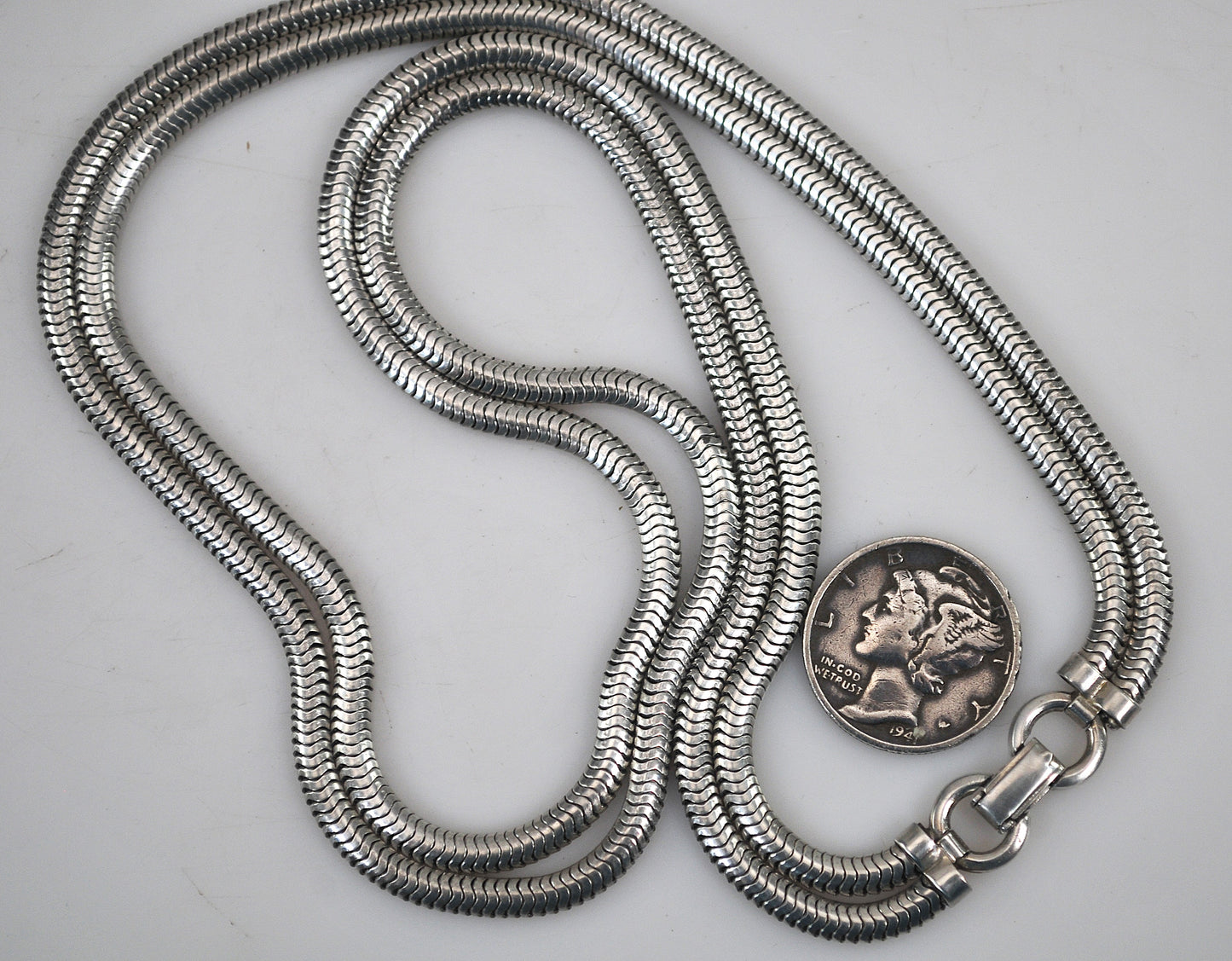 Vintage Forstner Sterling Silver 3mm Double Strand Snake Chain Choker Necklace