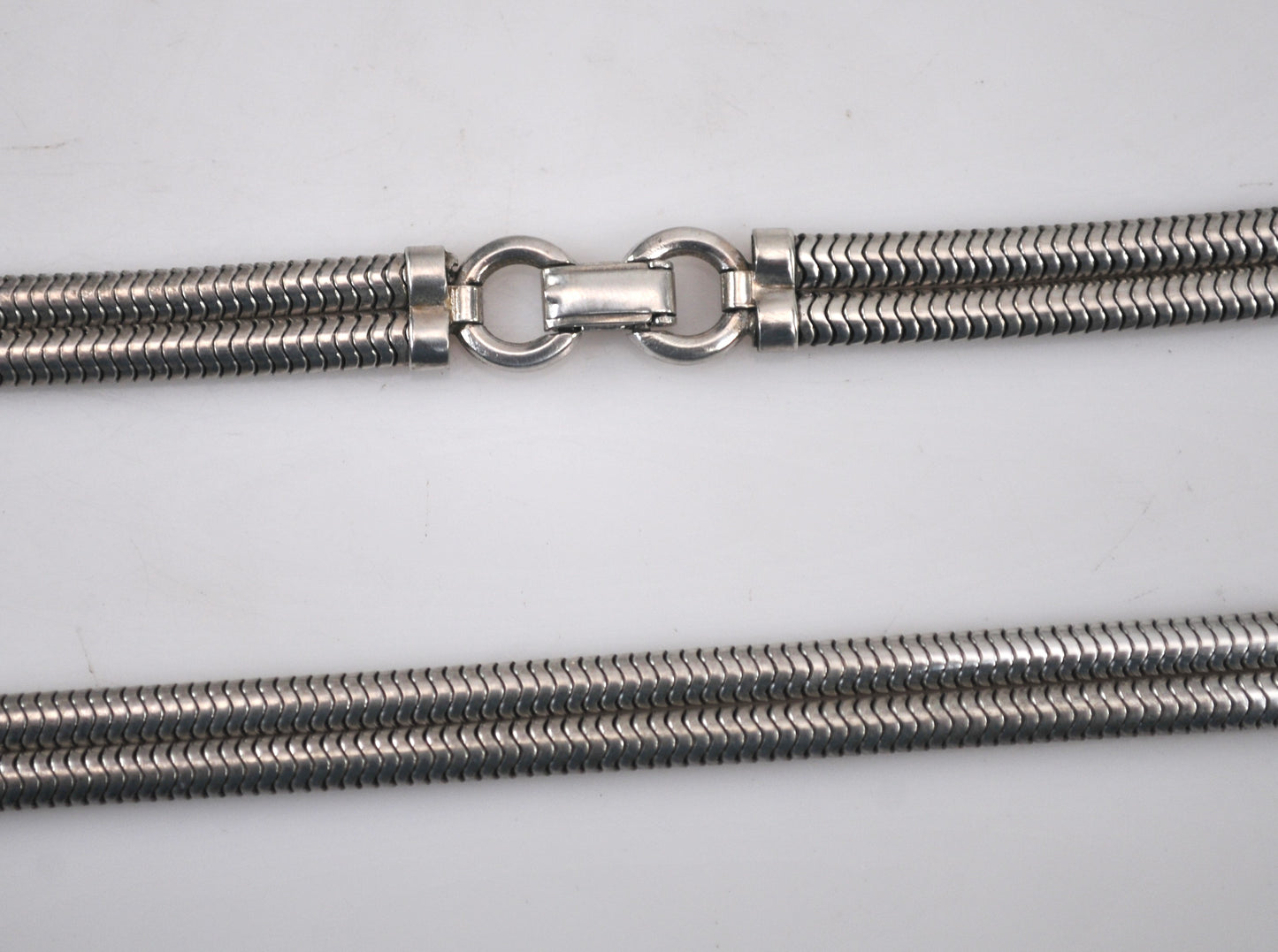 Vintage Forstner Sterling Silver 3mm Double Strand Snake Chain Choker Necklace
