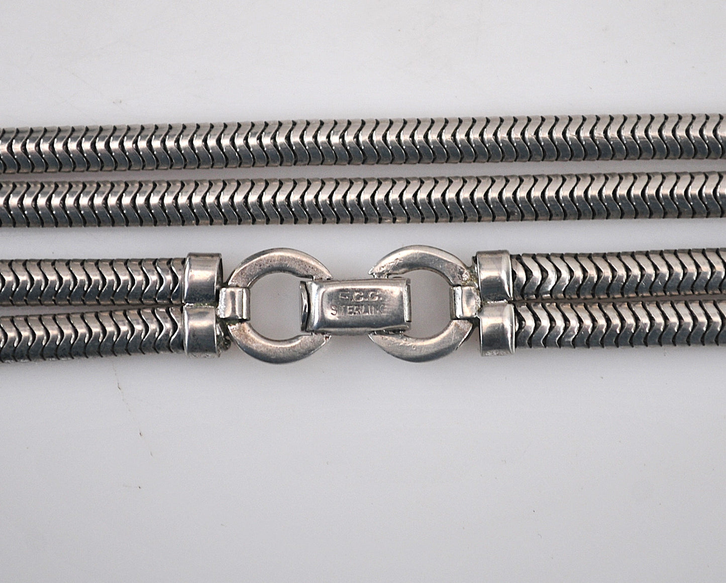 Vintage Forstner Sterling Silver 3mm Double Strand Snake Chain Choker Necklace