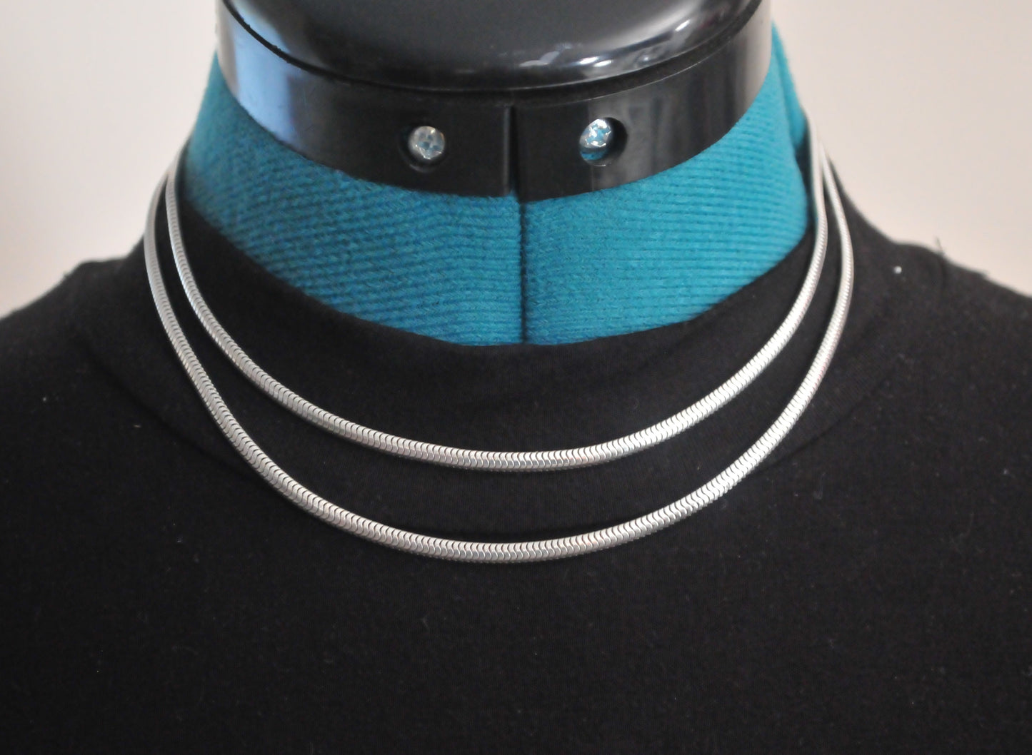 Vintage Forstner Sterling Silver 3mm Double Strand Snake Chain Choker Necklace