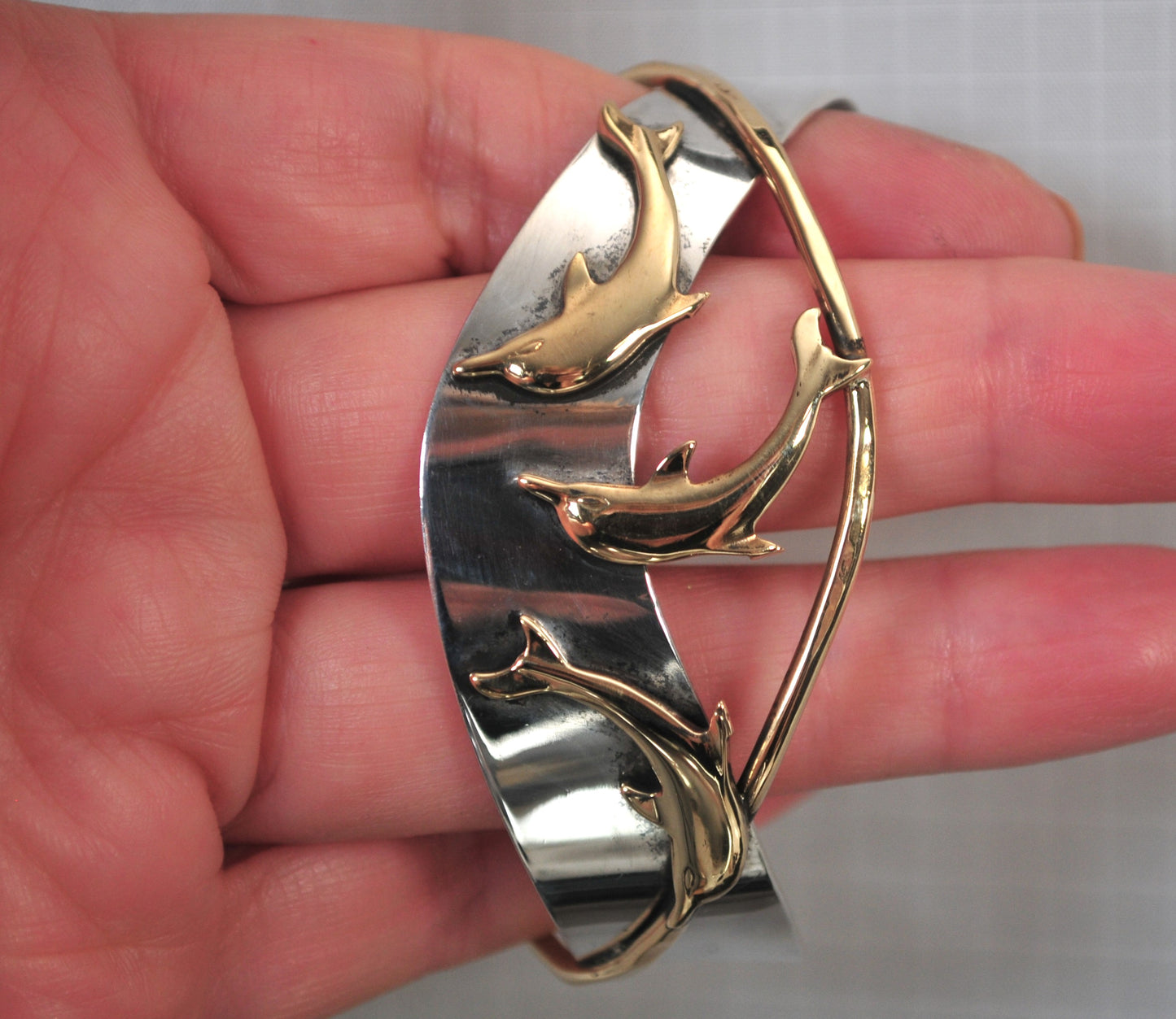 Courtney Peterson Sterling Silver Brass Dophin Cuff Bracelet