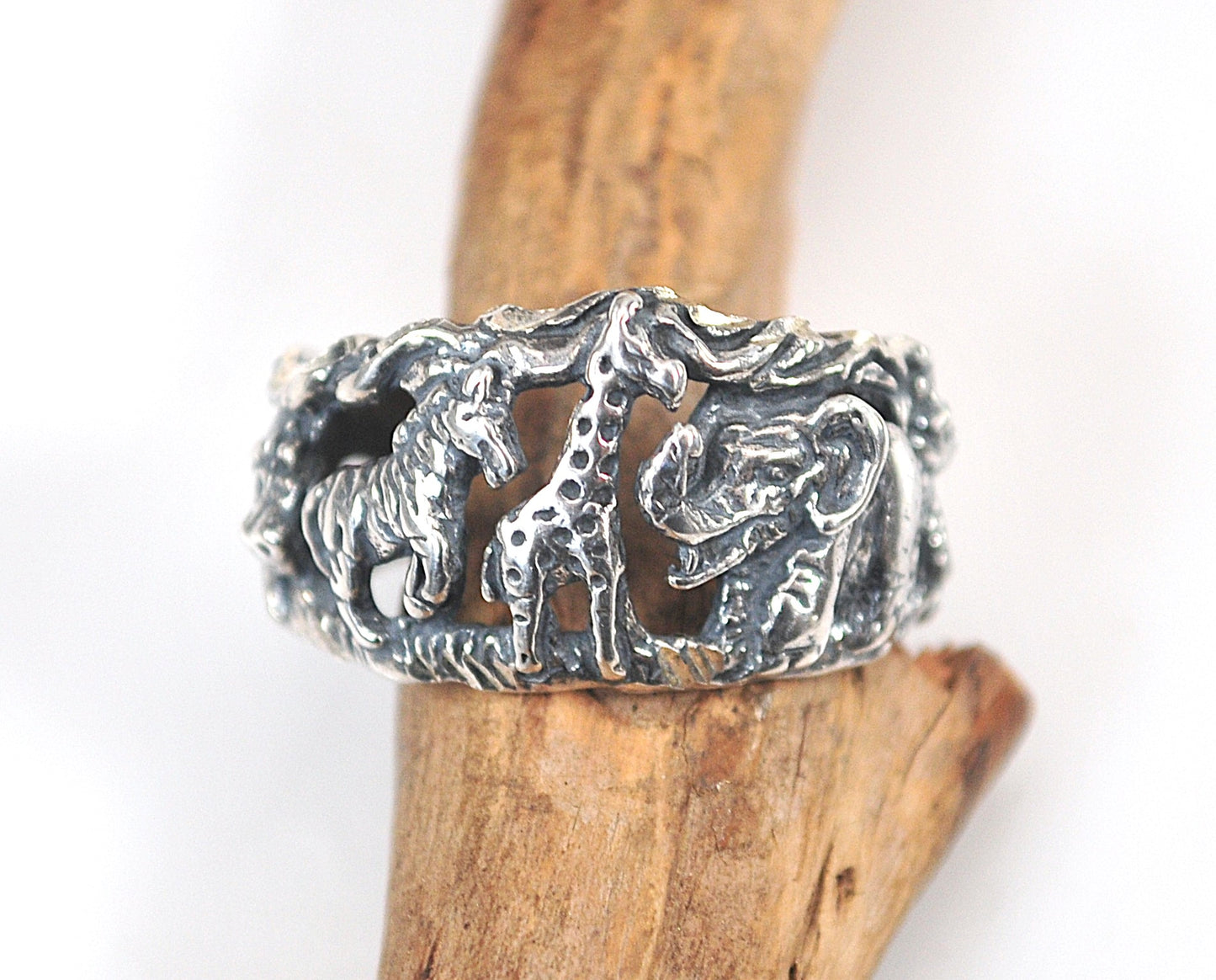 Signed Sterling Silver Jungle Animal Ring