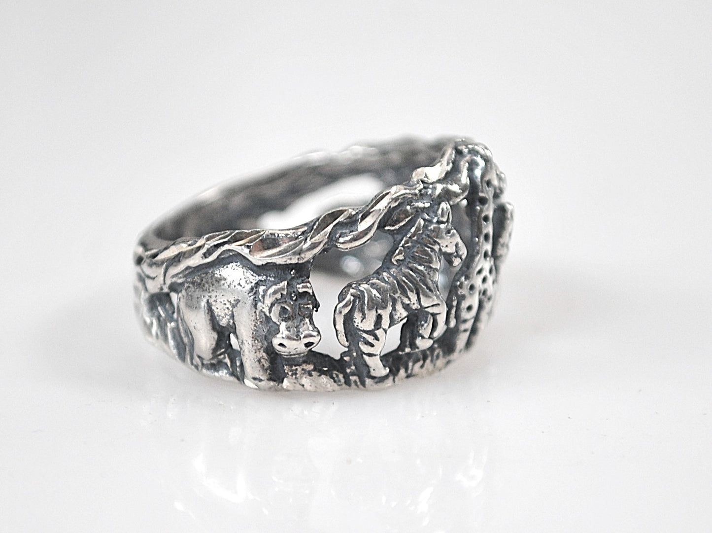 Signed Sterling Silver Jungle Animal Ring