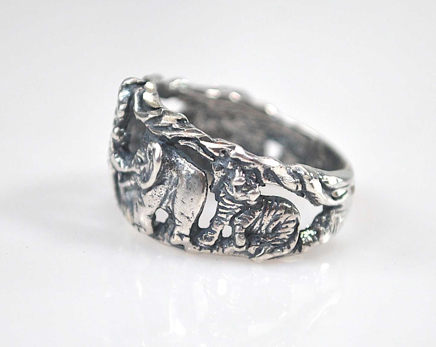 Signed Sterling Silver Jungle Animal Ring