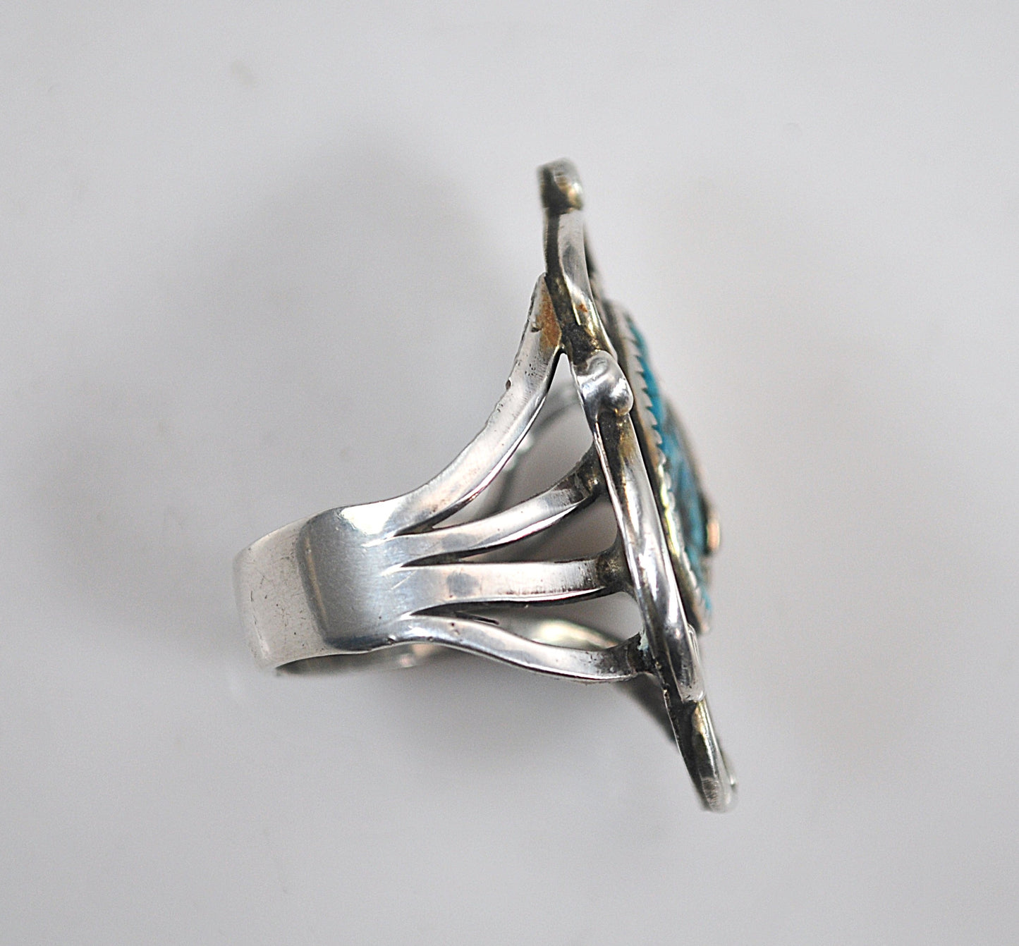 Large Navajo Sterling Silver Turquoise Leaf Ring
