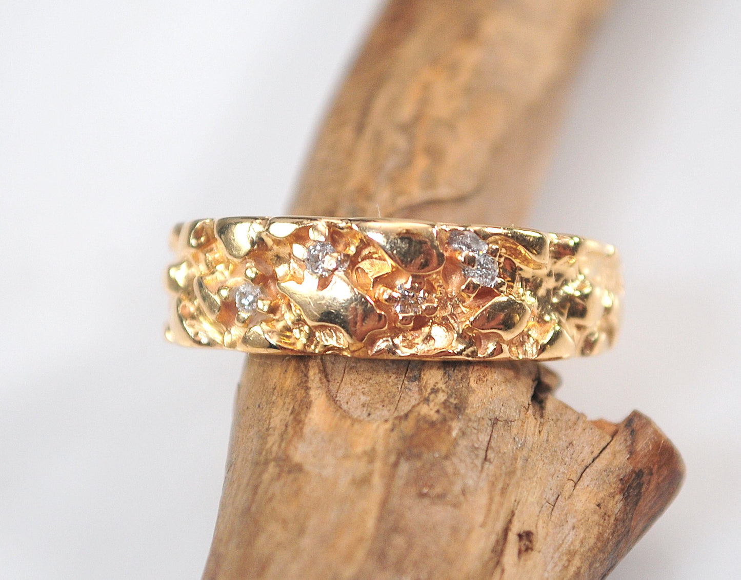14K Gold Diamond Nugget Ring
