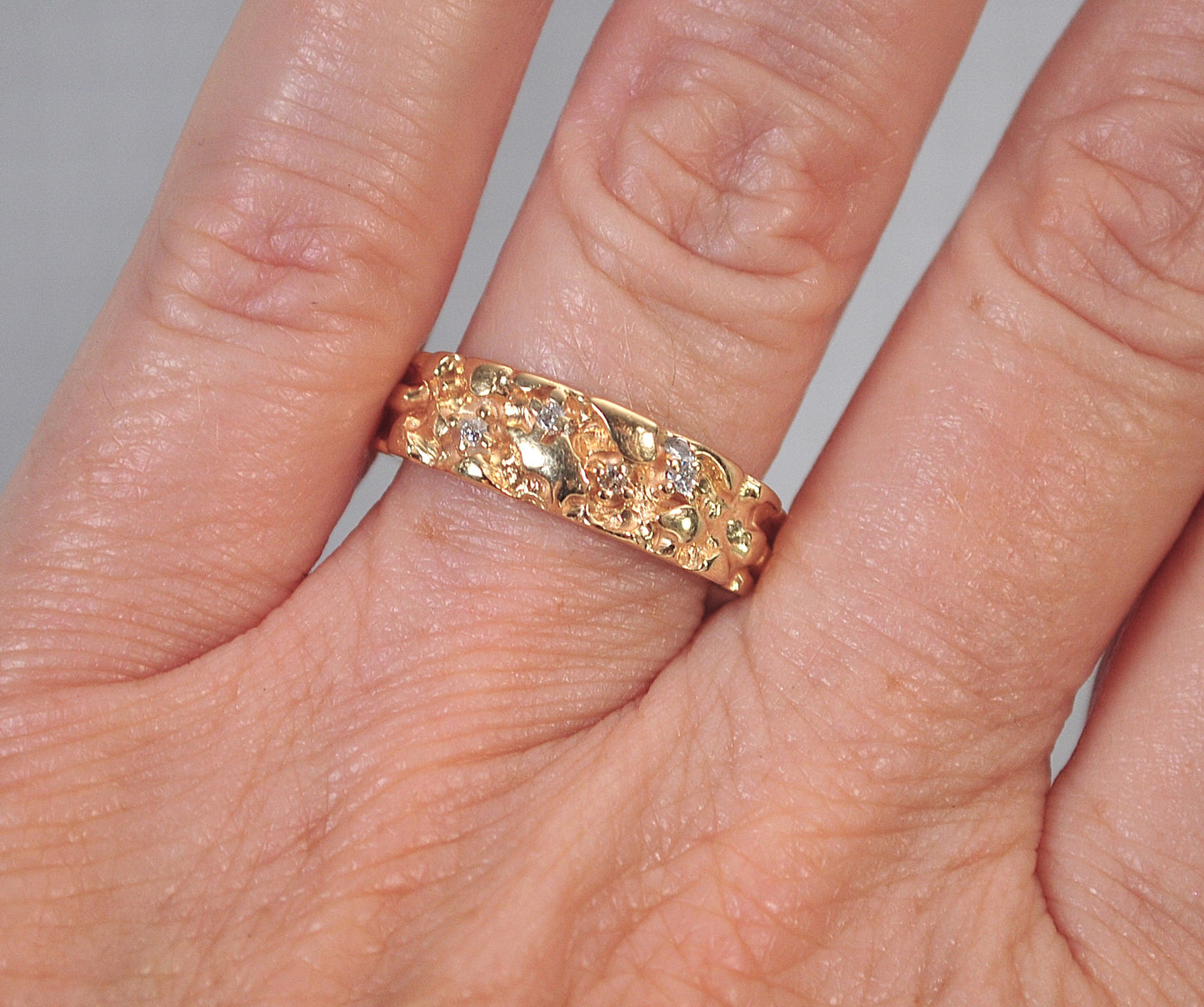 14K Gold Diamond Nugget Ring