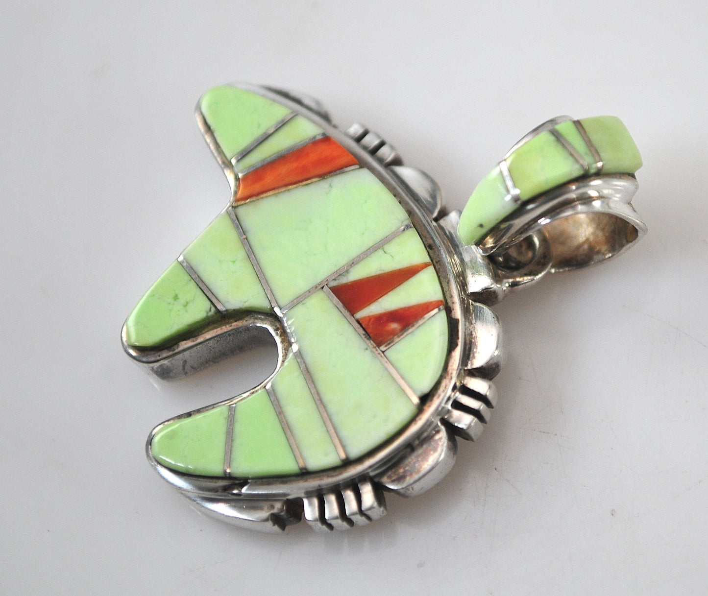 Calvin Begay Native American Sterling Silver Southwestern Inlay Bear Pendant