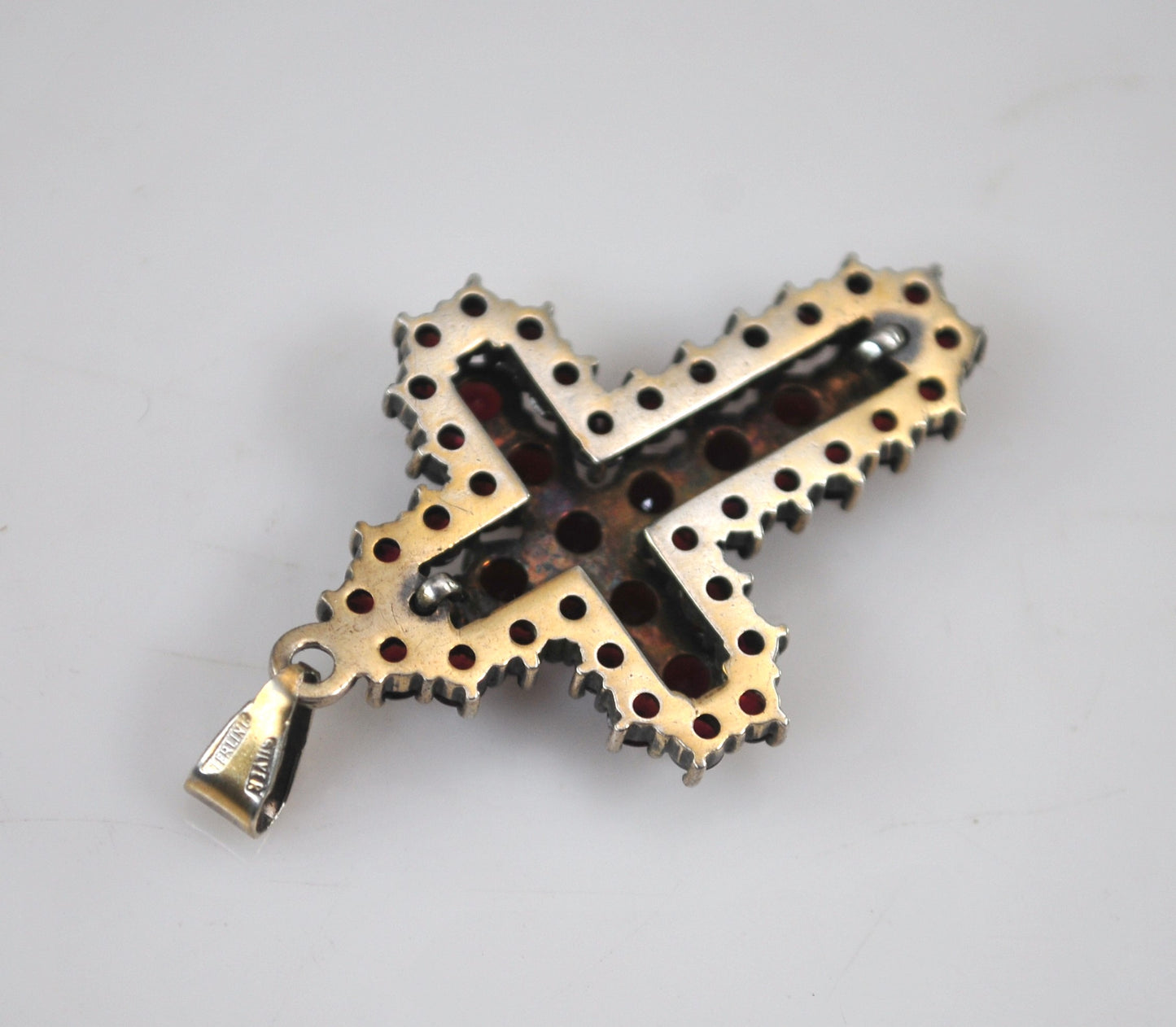 Antique Sterling Silver Bohemian Garnet Cross Pendant