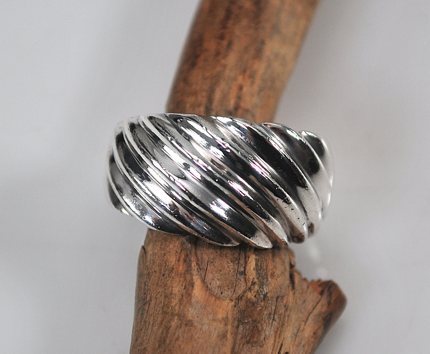 Wide Sterling Silver Ribbed Dome Ring