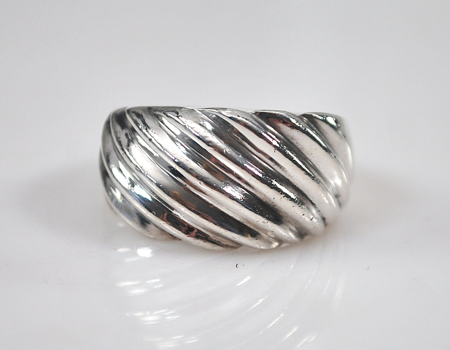 Wide Sterling Silver Ribbed Dome Ring