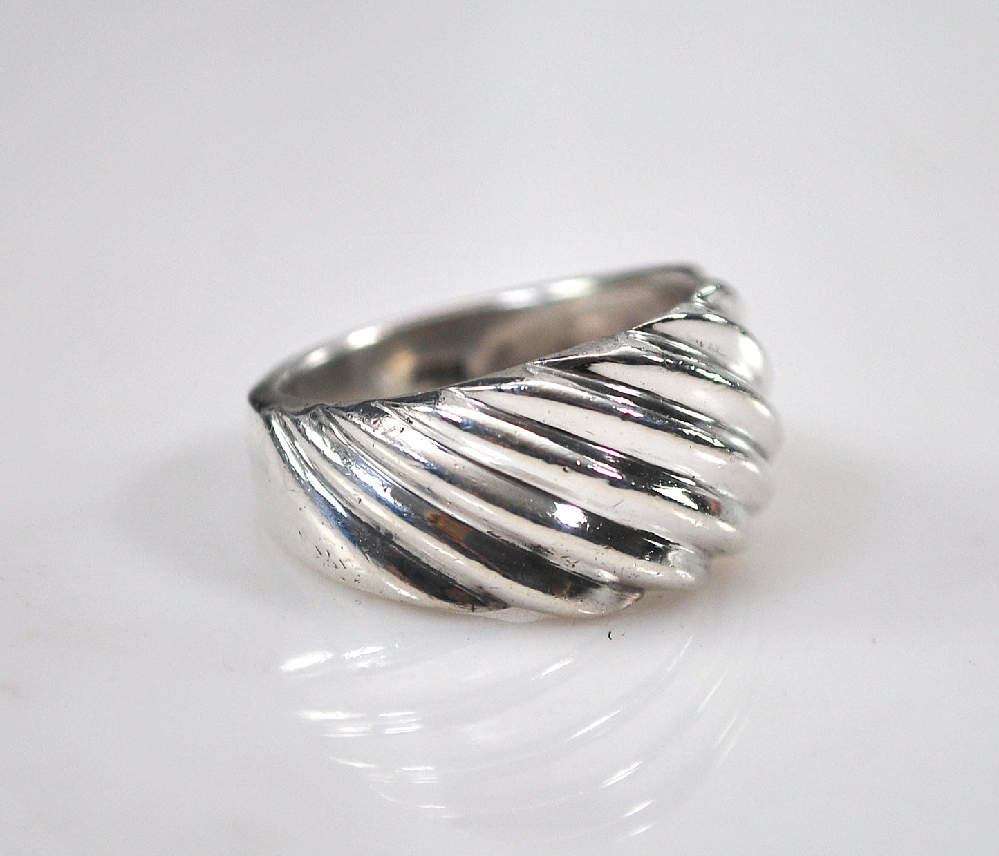 Wide Sterling Silver Ribbed Dome Ring