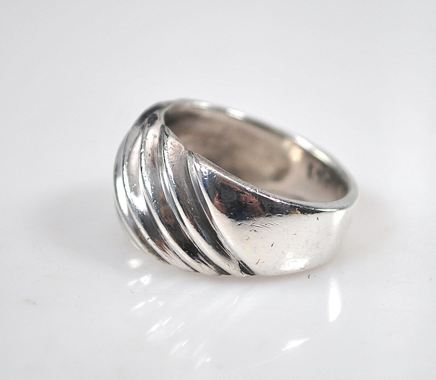Wide Sterling Silver Ribbed Dome Ring