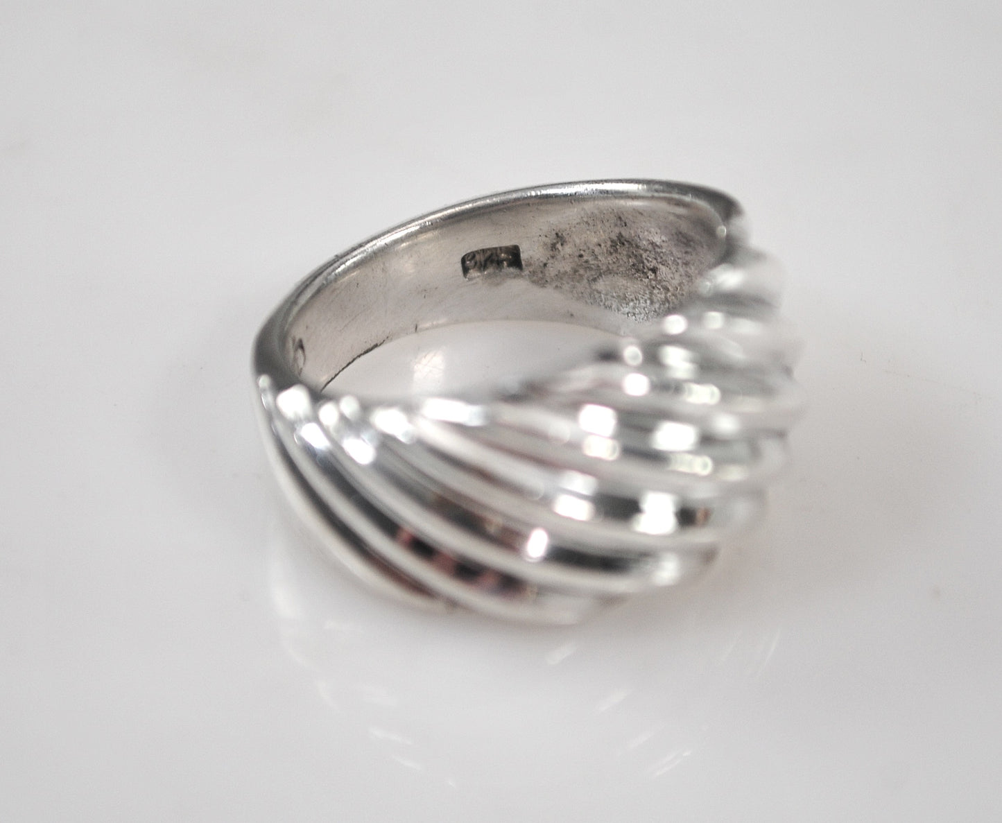 Wide Sterling Silver Ribbed Dome Ring