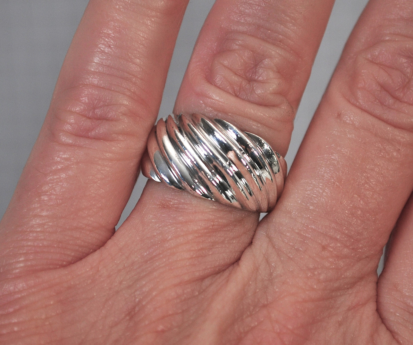 Wide Sterling Silver Ribbed Dome Ring