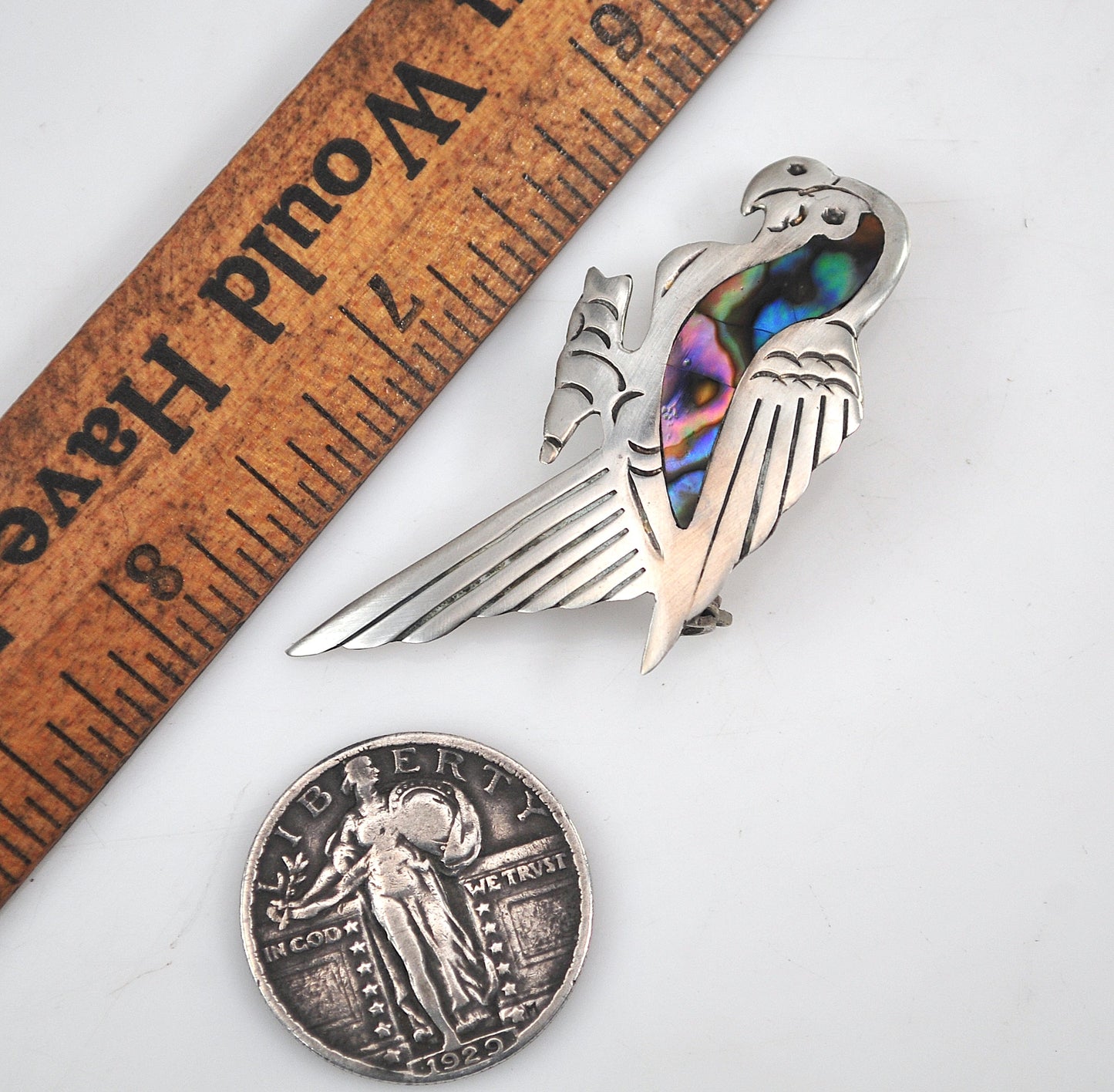 Old Mexico 925 Sterling Silver Abalone Parrot Brooch