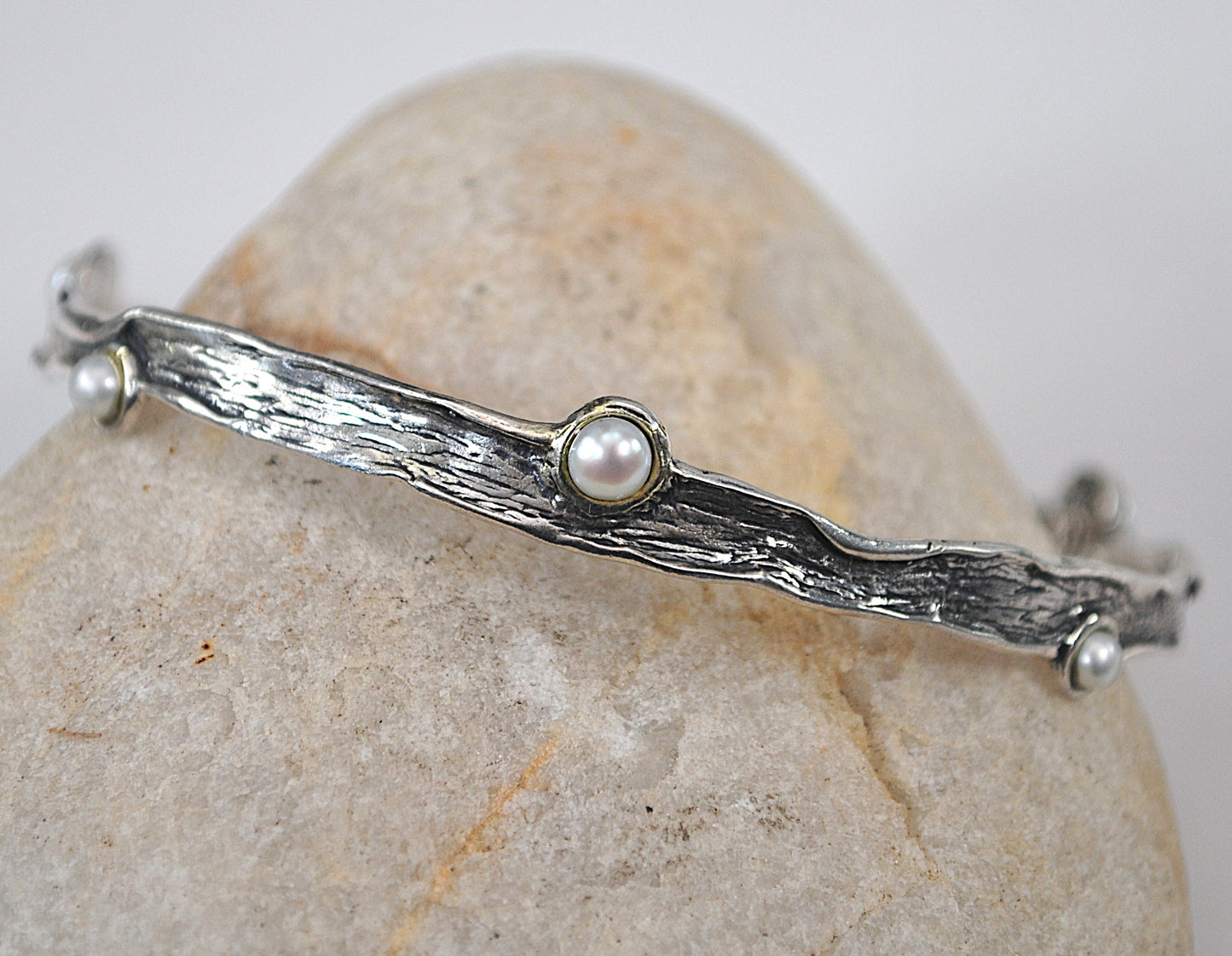 PZ 925 Sterling Silver Pearl Bangle Bracelet