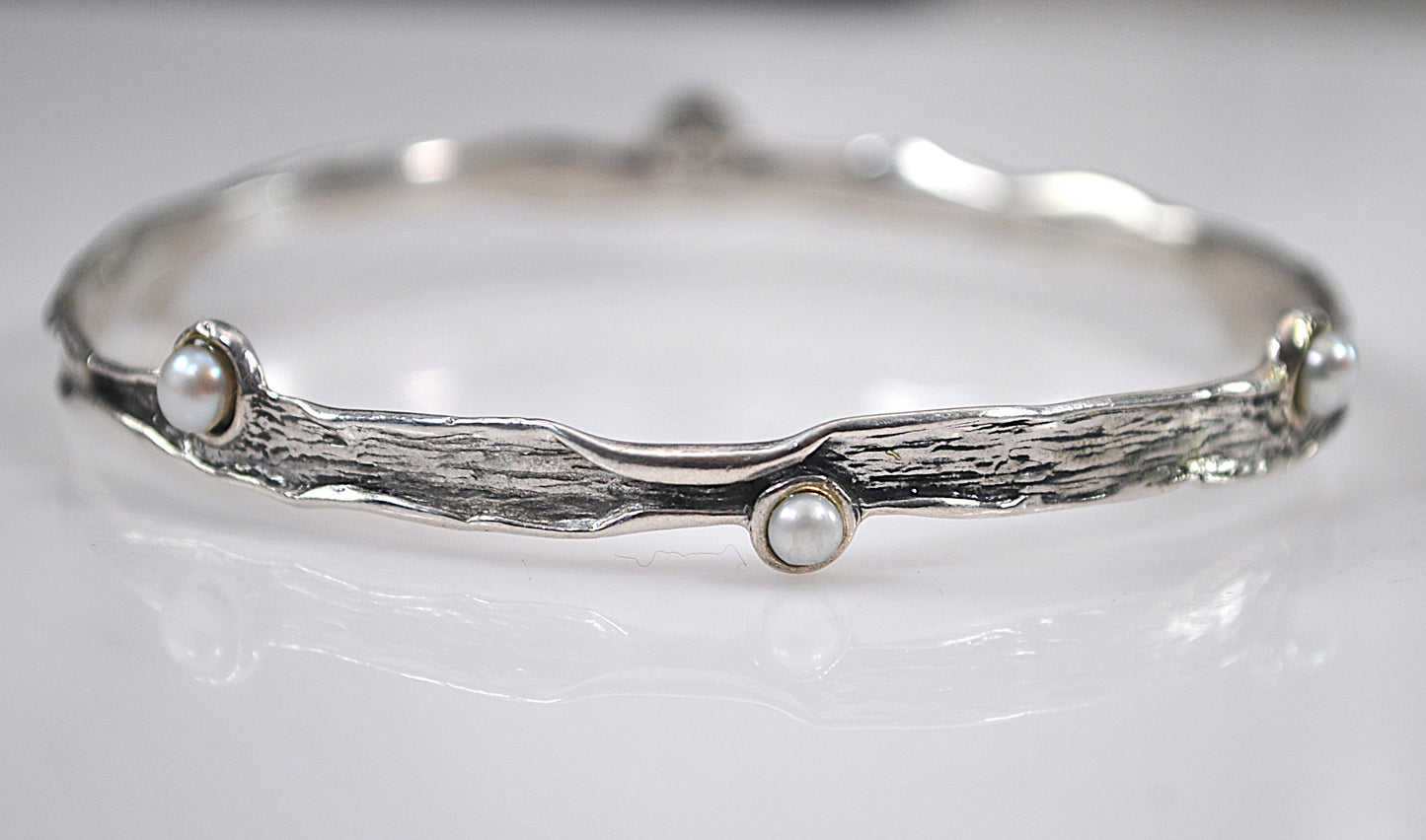 PZ 925 Sterling Silver Pearl Bangle Bracelet