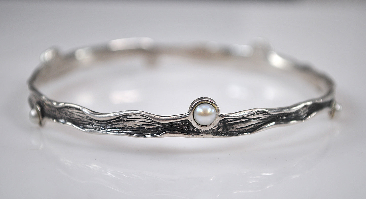 PZ 925 Sterling Silver Pearl Bangle Bracelet