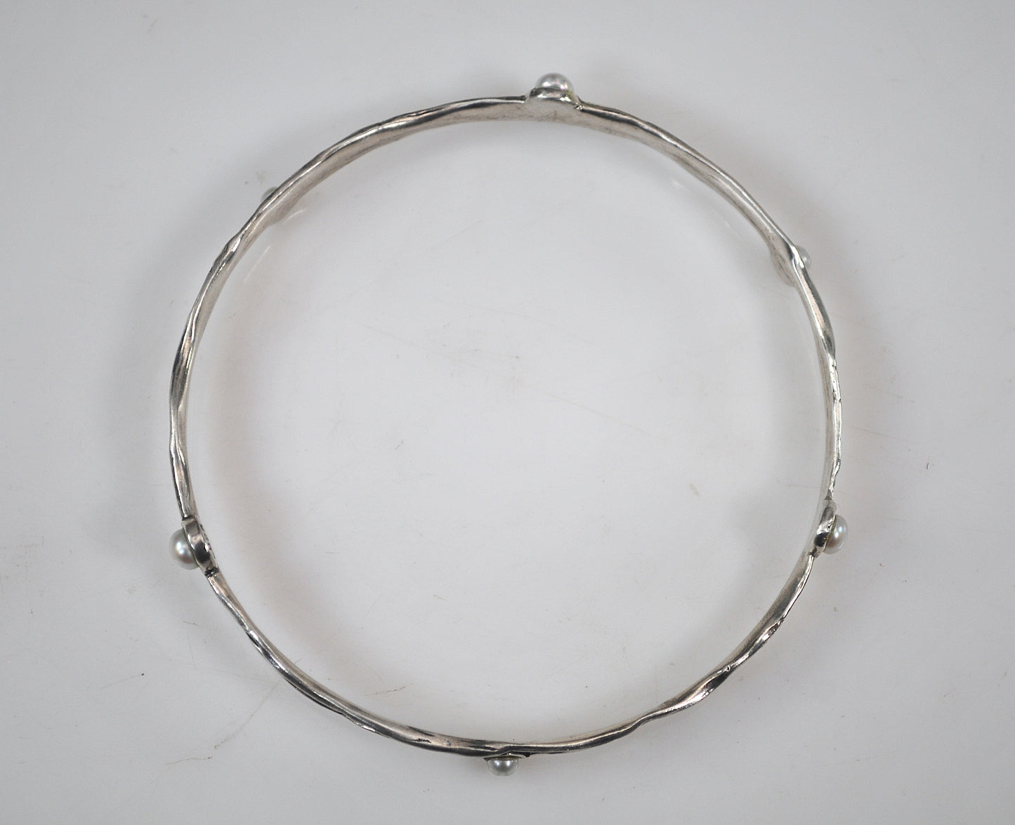 PZ 925 Sterling Silver Pearl Bangle Bracelet
