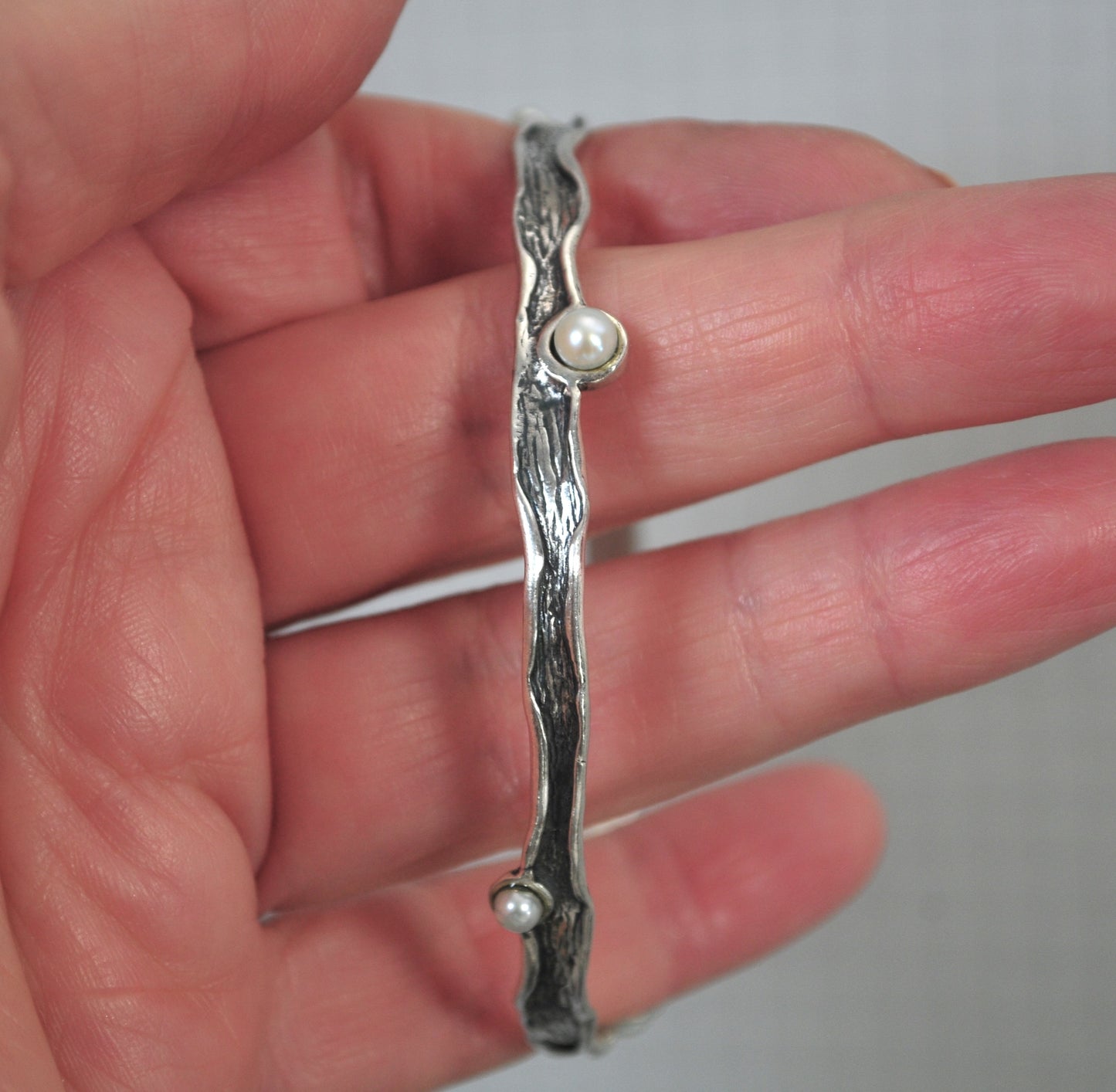PZ 925 Sterling Silver Pearl Bangle Bracelet