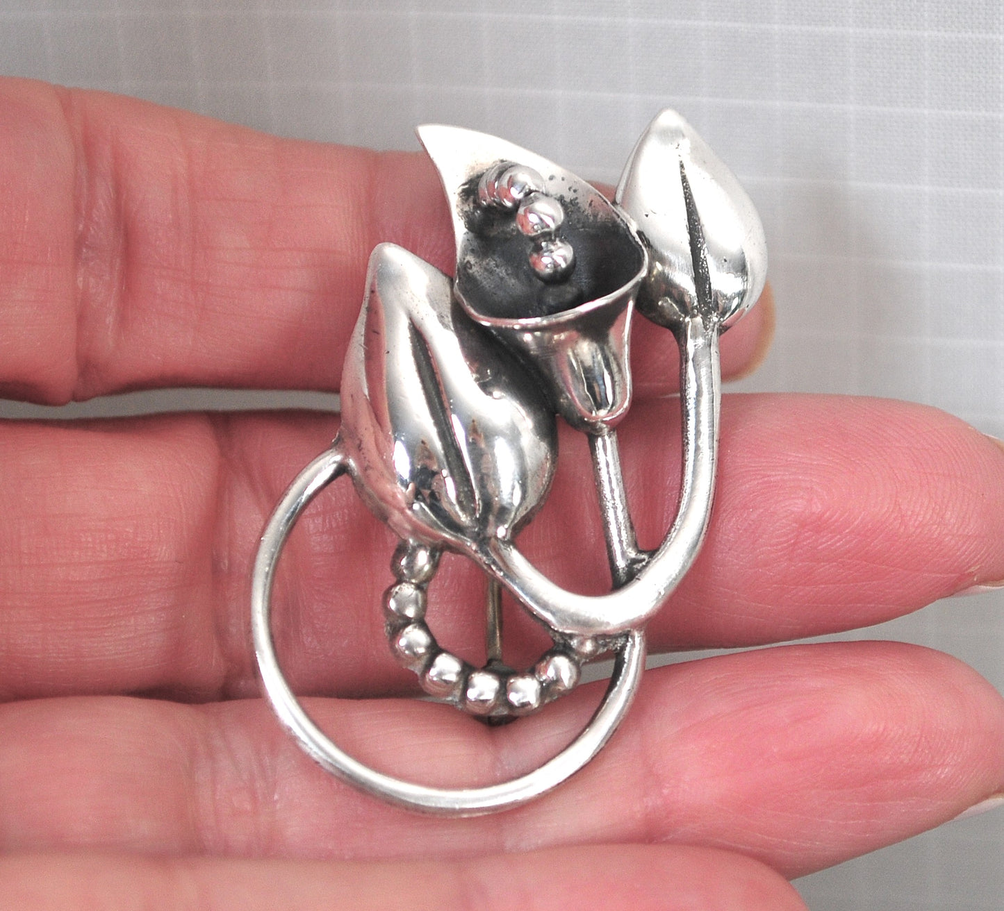 Vintage Sterling Silver Lily Brooch