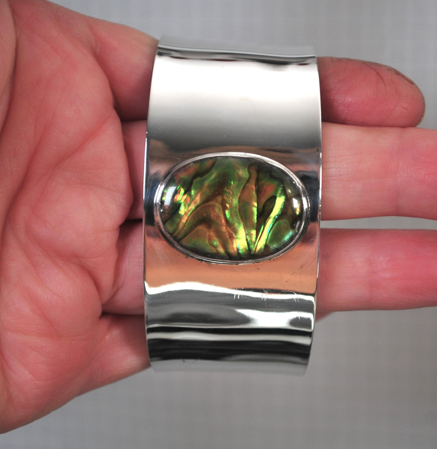 Wide 925 Mexico CII Abalone Cuff Bracelet