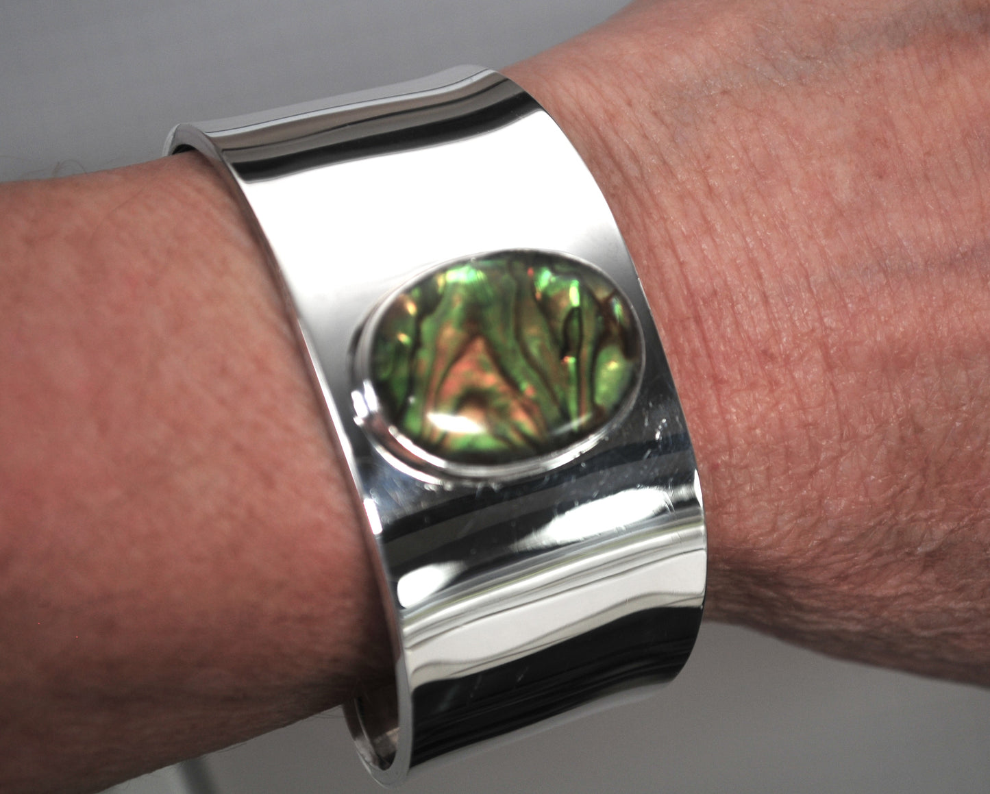 Wide 925 Mexico CII Abalone Cuff Bracelet