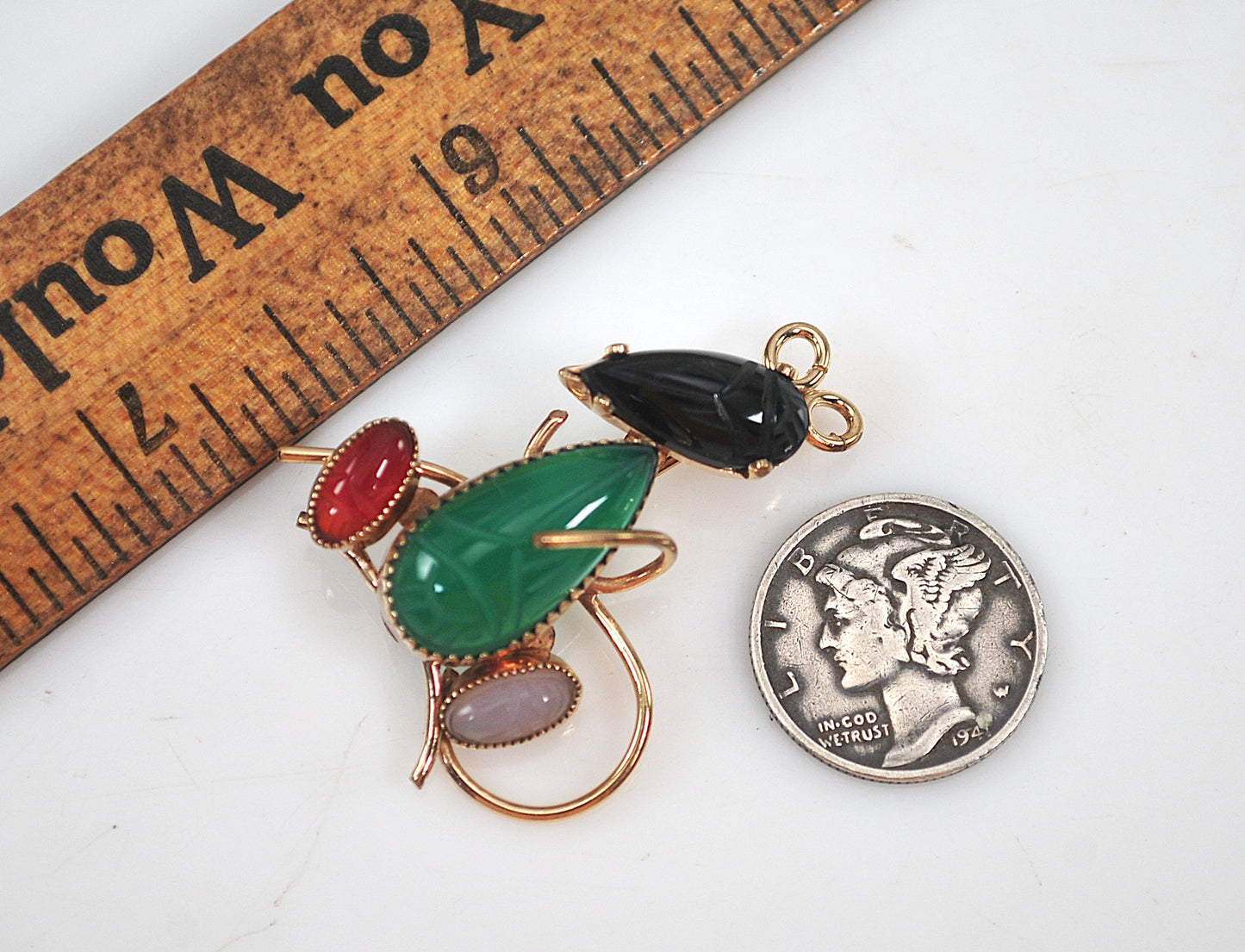 Vintage Gold Filled Carved Scarab Mouse Brooch