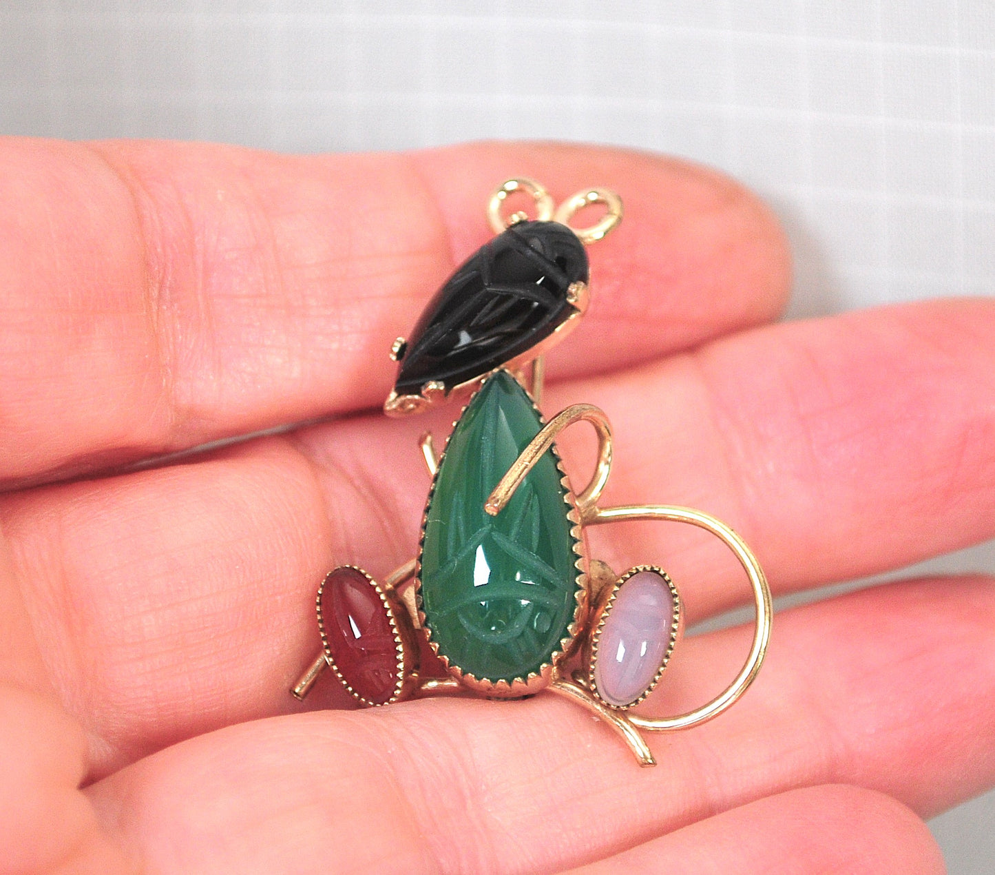 Vintage Gold Filled Carved Scarab Mouse Brooch