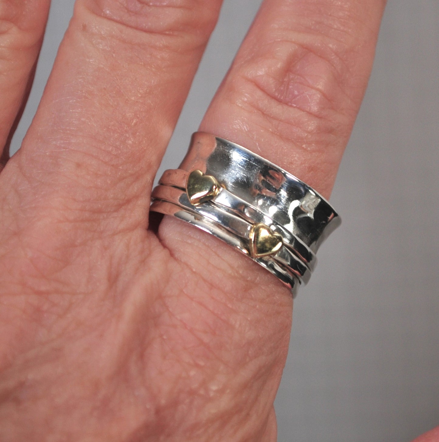 Sterling Silver Brass Heart Spinner Ring