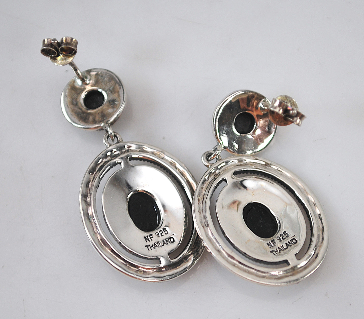 Thailand 925 Sterling Silver Black Onyx Marcasite Earrings