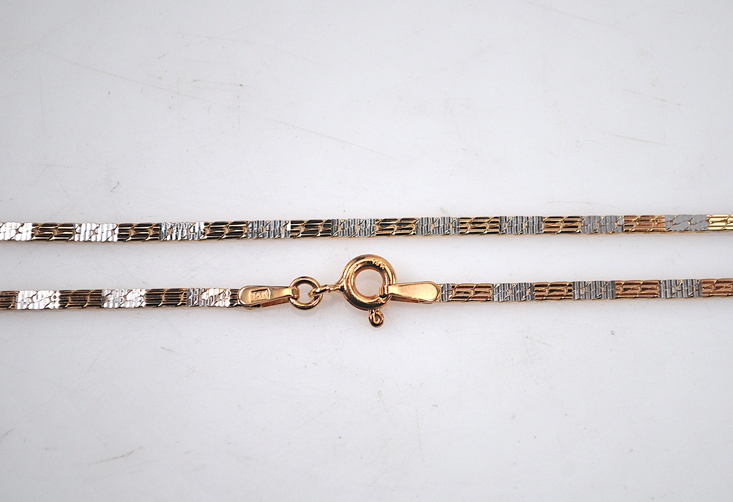 14K Gold Textured White and Yellow Gold Chain Choker Necklace