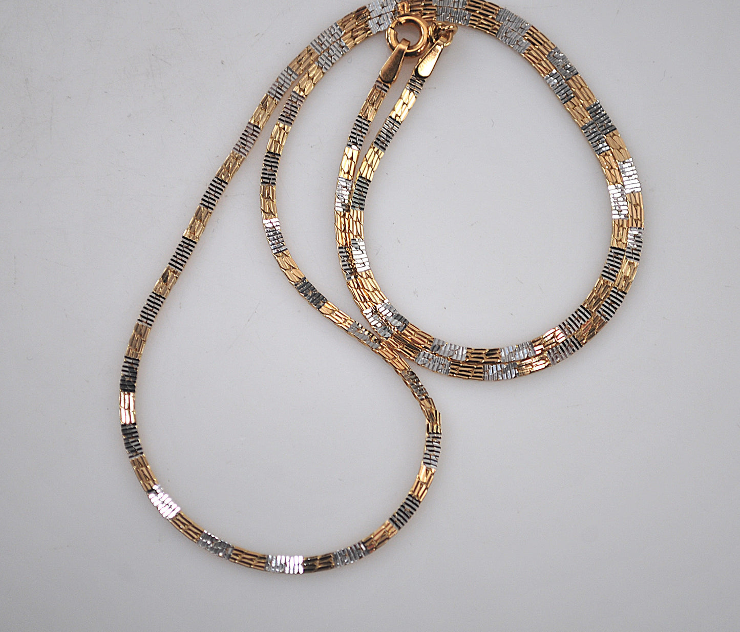 14K Gold Textured White and Yellow Gold Chain Choker Necklace