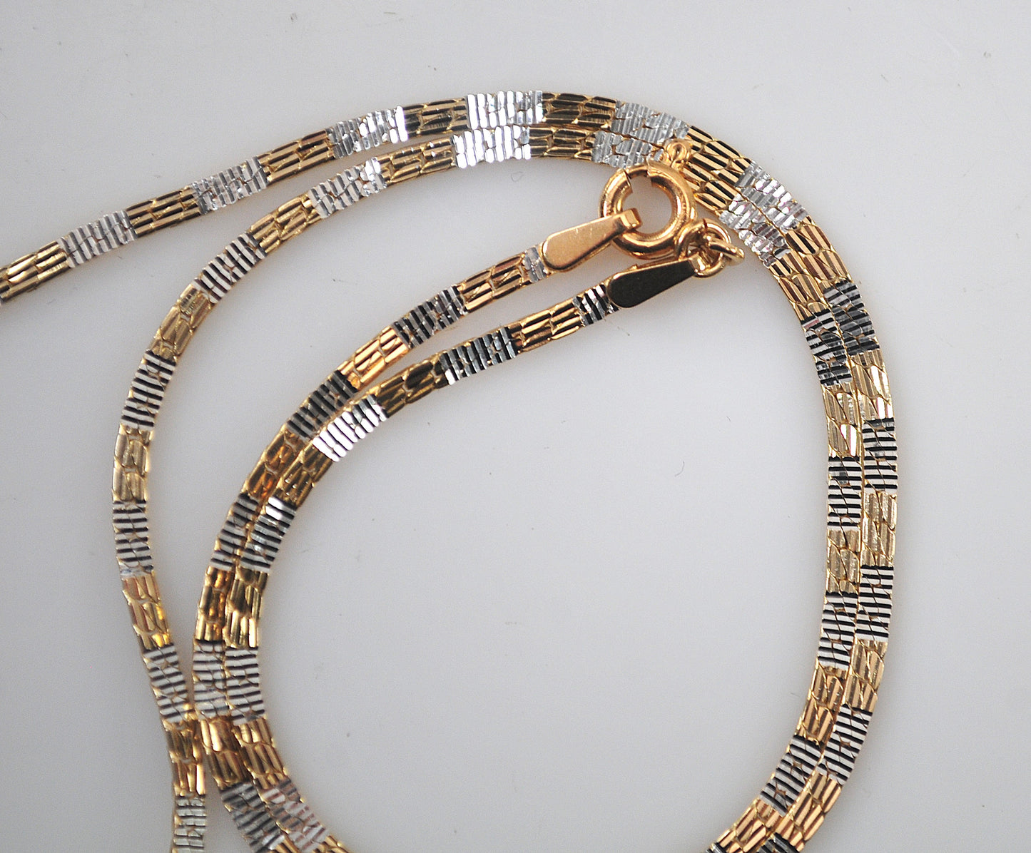 14K Gold Textured White and Yellow Gold Chain Choker Necklace