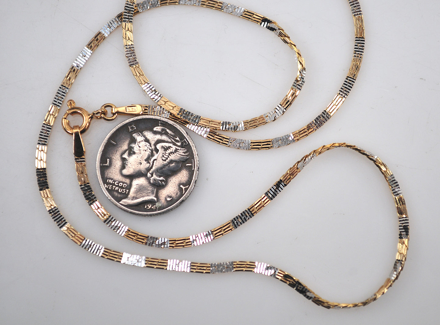 14K Gold Textured White and Yellow Gold Chain Choker Necklace