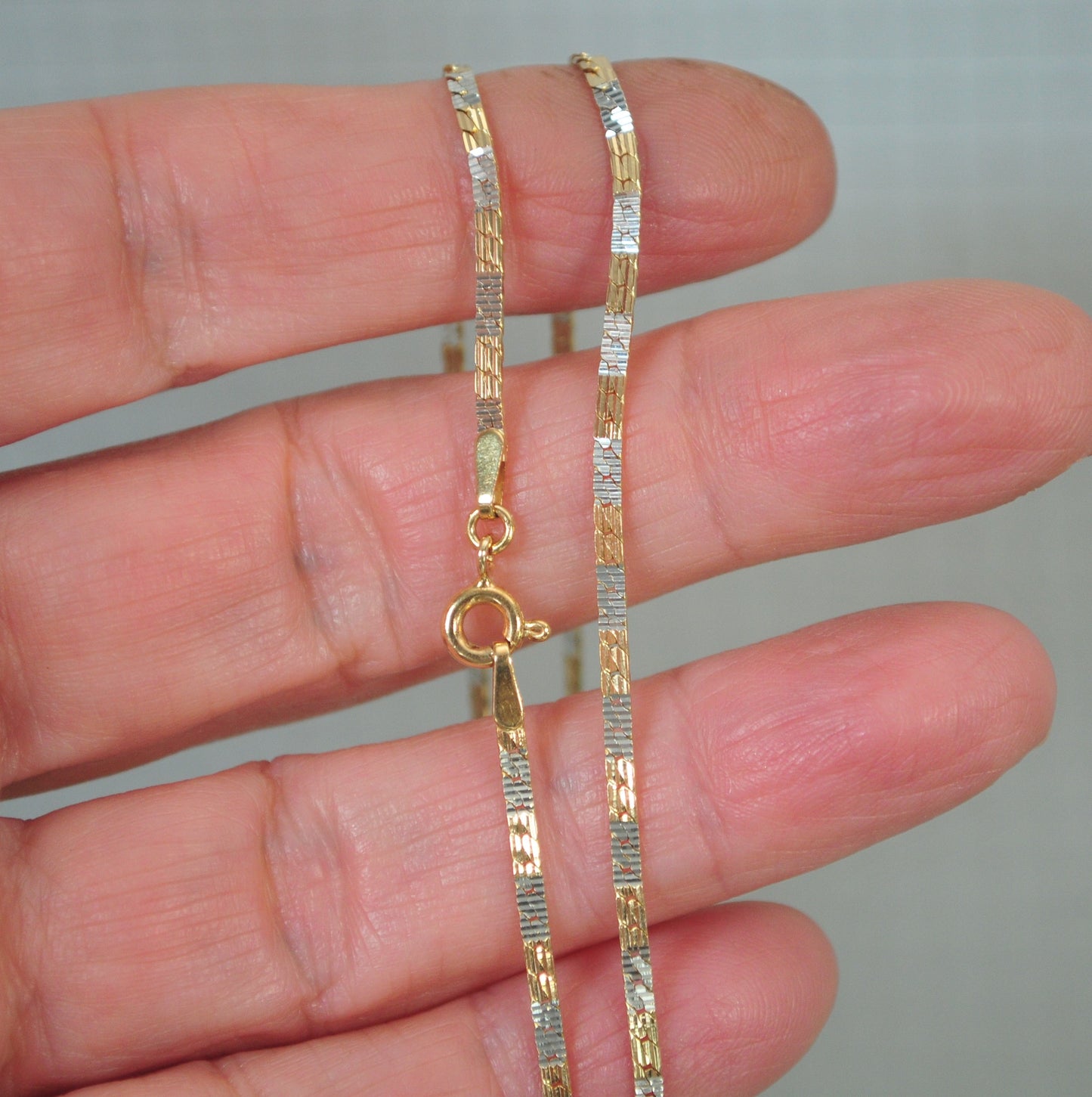 14K Gold Textured White and Yellow Gold Chain Choker Necklace