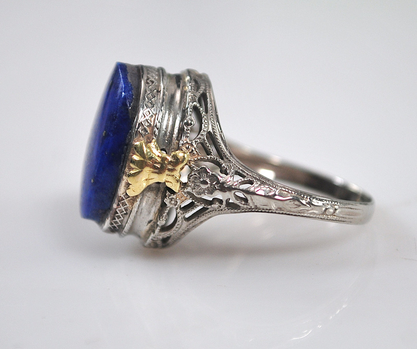 Antique 14K White Gold Lapis Ring